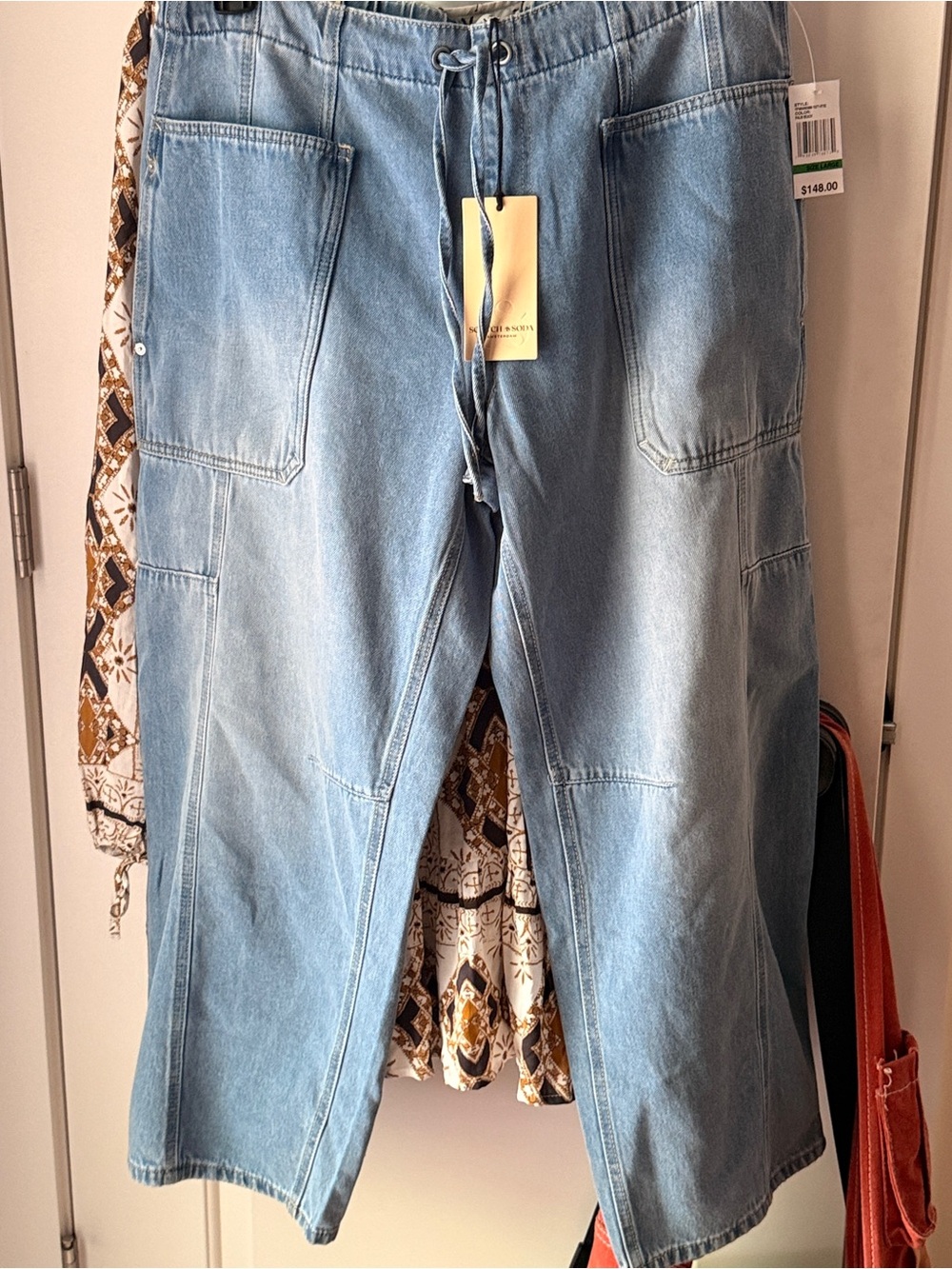 Scotch & Soda Light Blue High-Rise Drawstring Jeans, size L